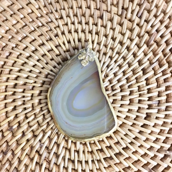 Vintage Agate Pendant Charm Large Gold Toned - Picture 2 of 3